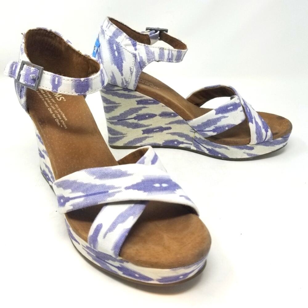 Toms Blue & White Platform Wedge Platforms Heels ‎ Size 8.5